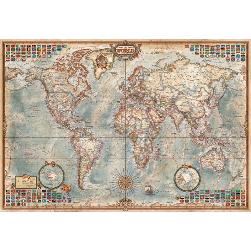 Educa Puzzle De 1000 Piezas - Mapa Político Del Mundo, El Puzzle De 1000 Piezas Más Pequeño Del Mundo, Incluye Pegamento Fix, A Partir De 14 Años
