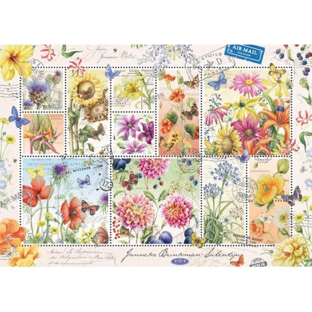 Puzzle Jumbo Colección de Sellos, Flores de Verano, 1000 Piezas - Jumbo