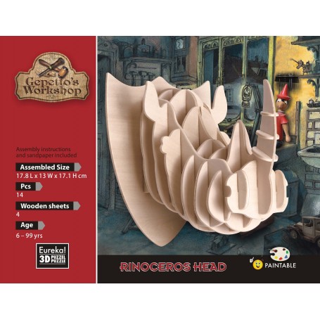 Gepetto's Cabeza de rinoceronte Maqueta 14 Piezas - Eureka! 3D Puzzle