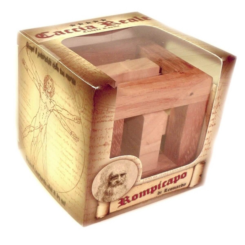 Puzzle 3D De Madera Logica Juegos Caza Real | Dificultad 5/6, Estilo Leonardo Da Vinci, 8x8x8 Cm, Madera De Teca