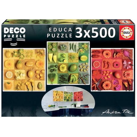 Puzzle Educa Flores y Frutas Exóticas de 3 x 500 Piezas Puzzles Educa - 1