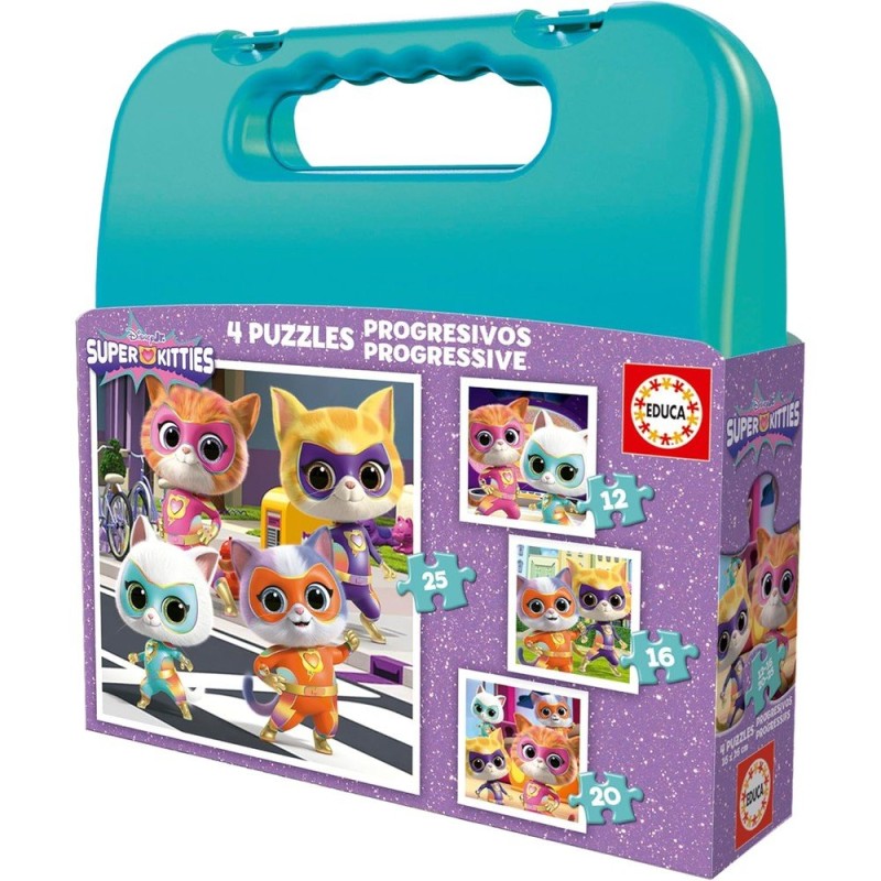Puzzle Maleta Progresiva SuperKitties 12-25 piezas - Kubekings