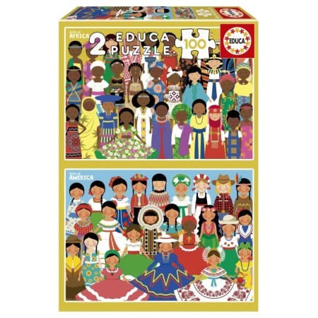 Puzzle Educa Niñas de América y África de 2 x 100 Piezas Puzzles Educa - 1