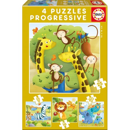 Puzzle Educa Animales Salvajes Progresivo 12-16-20-25 Piezas - Puzzles Educa