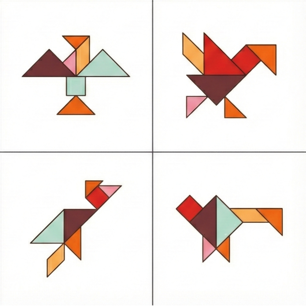 Figuras de aves con tangram: pato y cisne