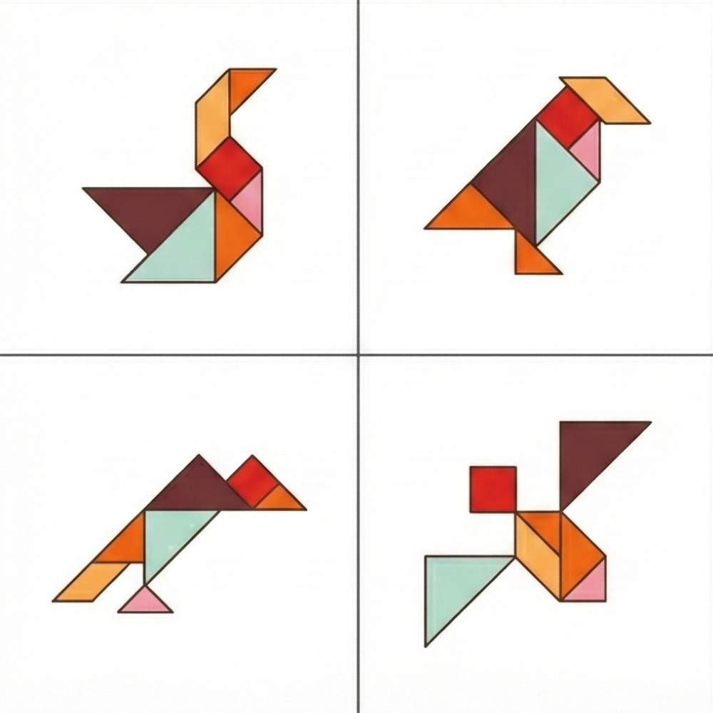 Tangram figuras de pájaros volando