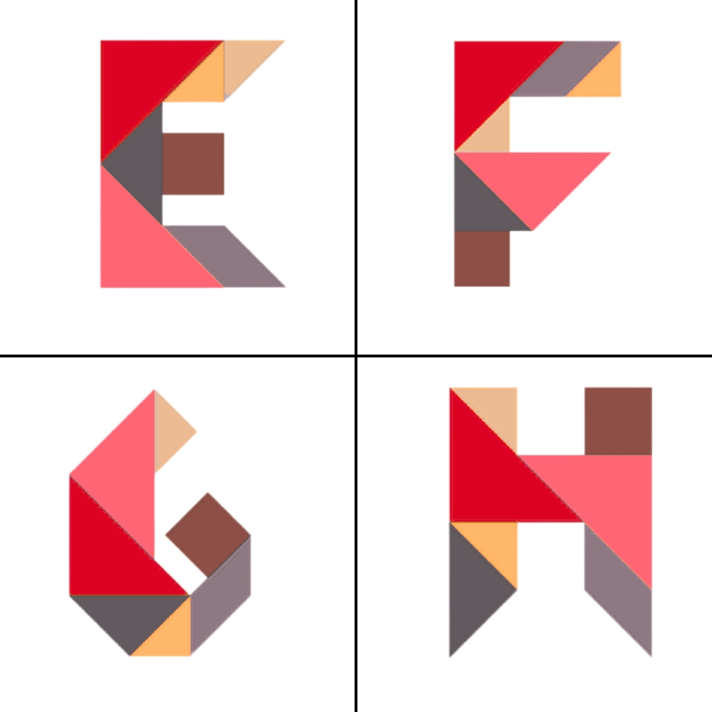 Letras tangram abecedario E F G H