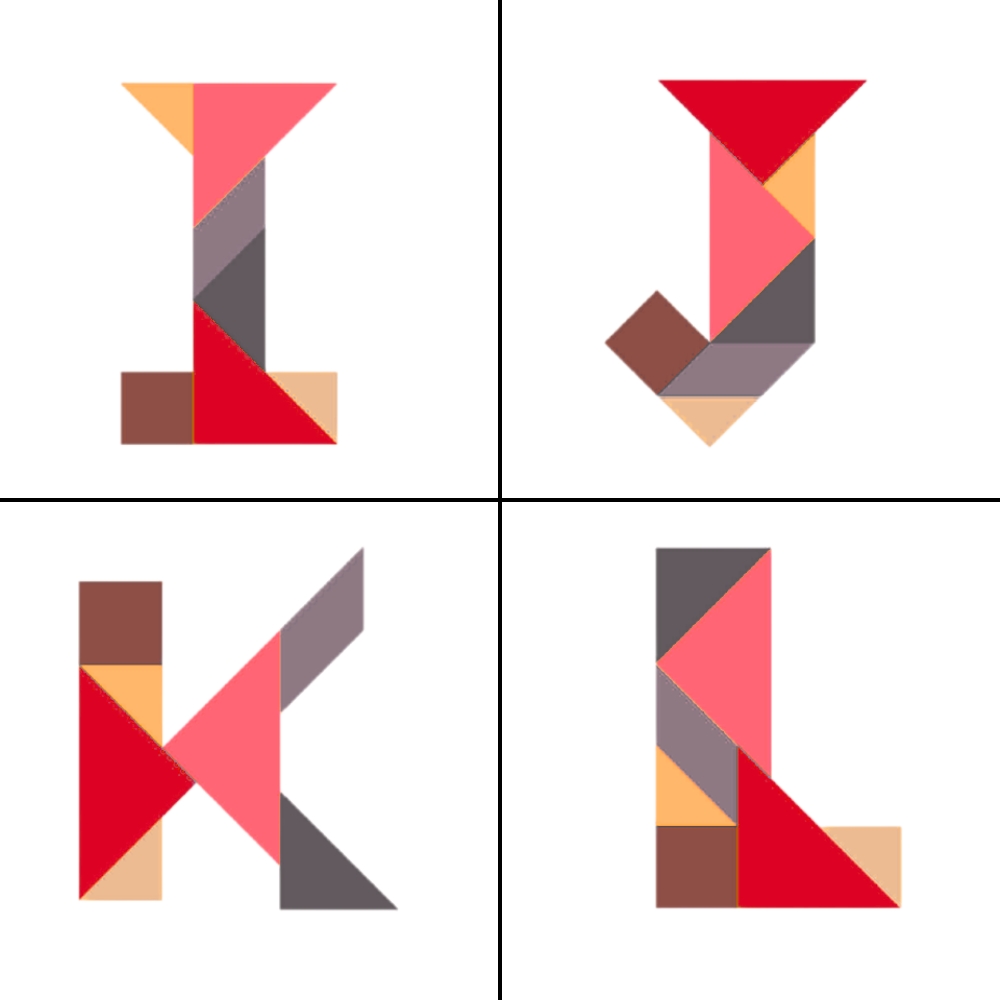 Letras tangram abecedario I J K L