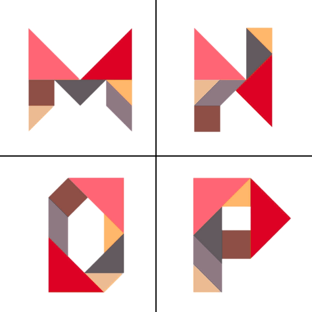 Letras tangram abecedario M N O P