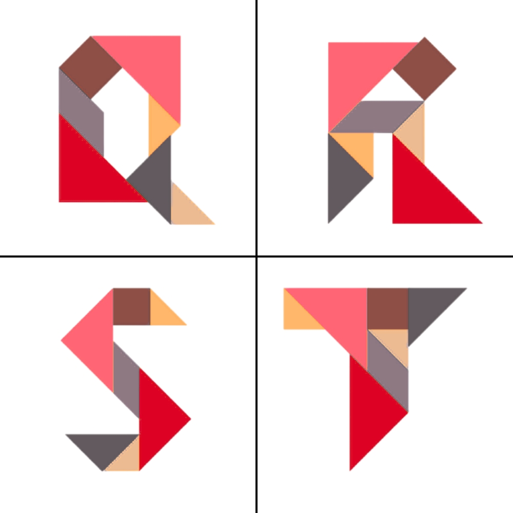 Letras tangram abecedario Q R S T