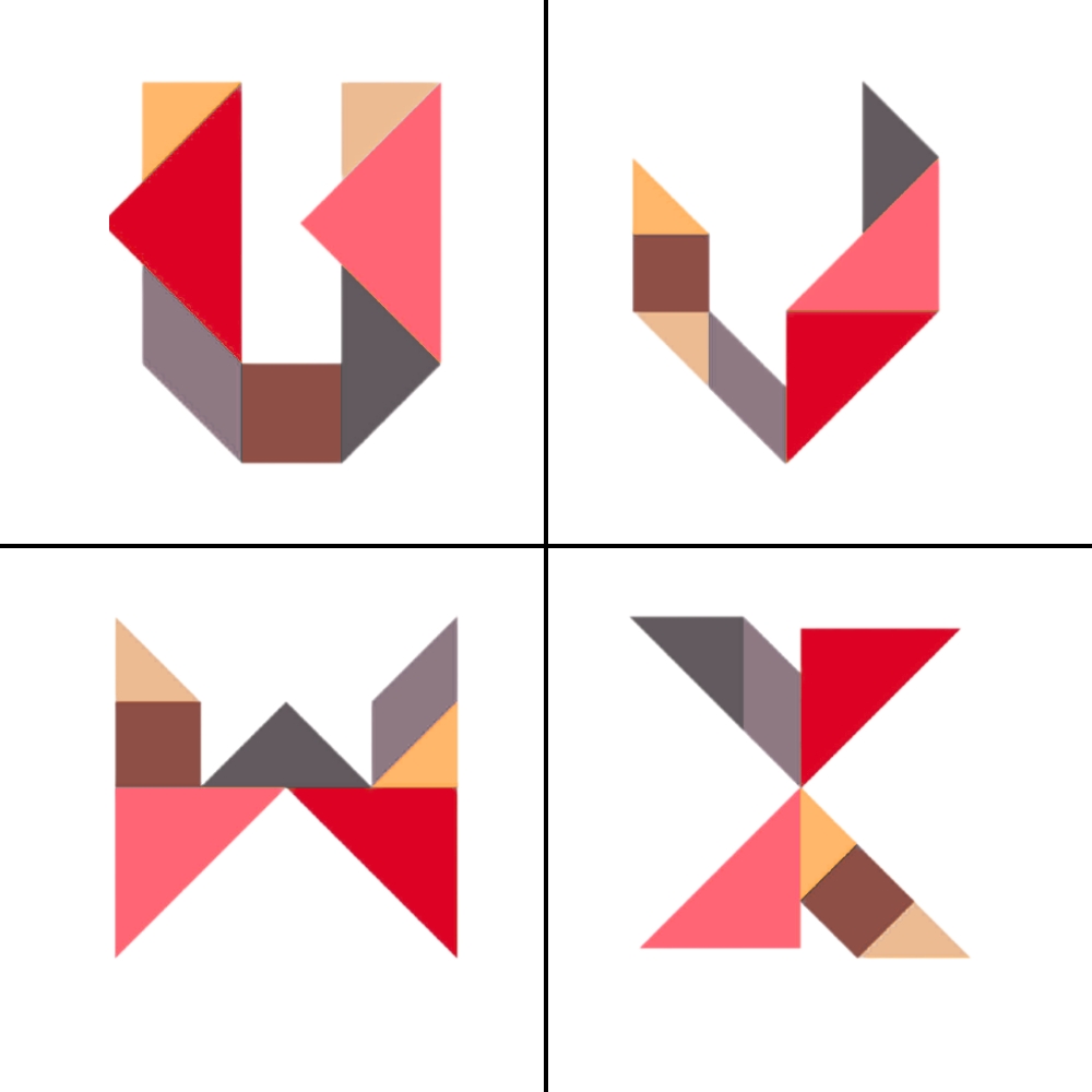 Letras tangram abecedario U V W X